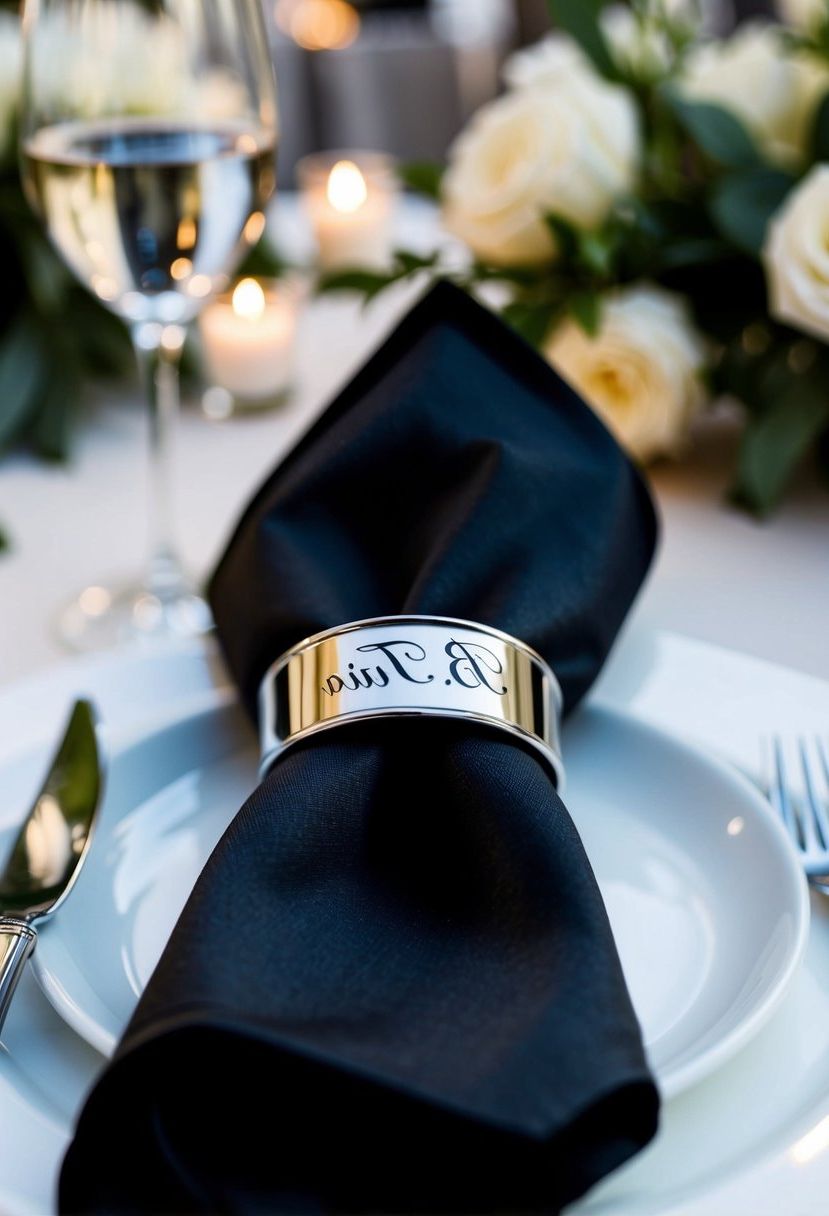 11) Personalized Black Tie Napkin Rings
