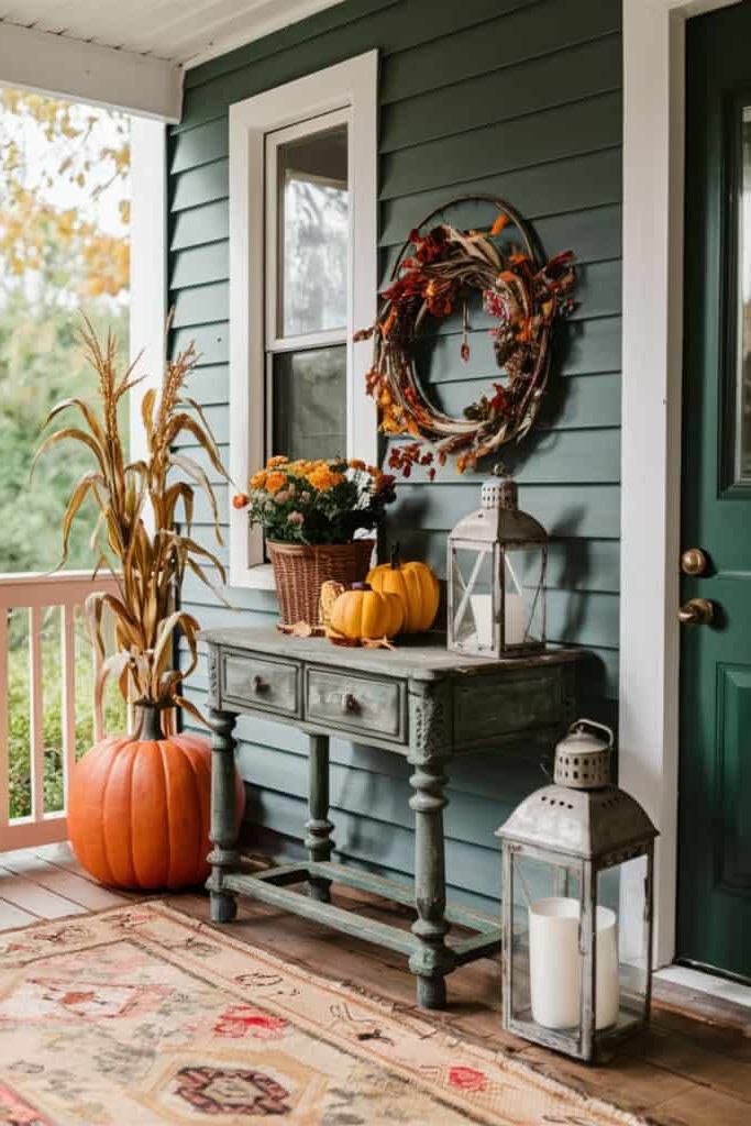 14. Vintage-Inspired Fall Porch Decor