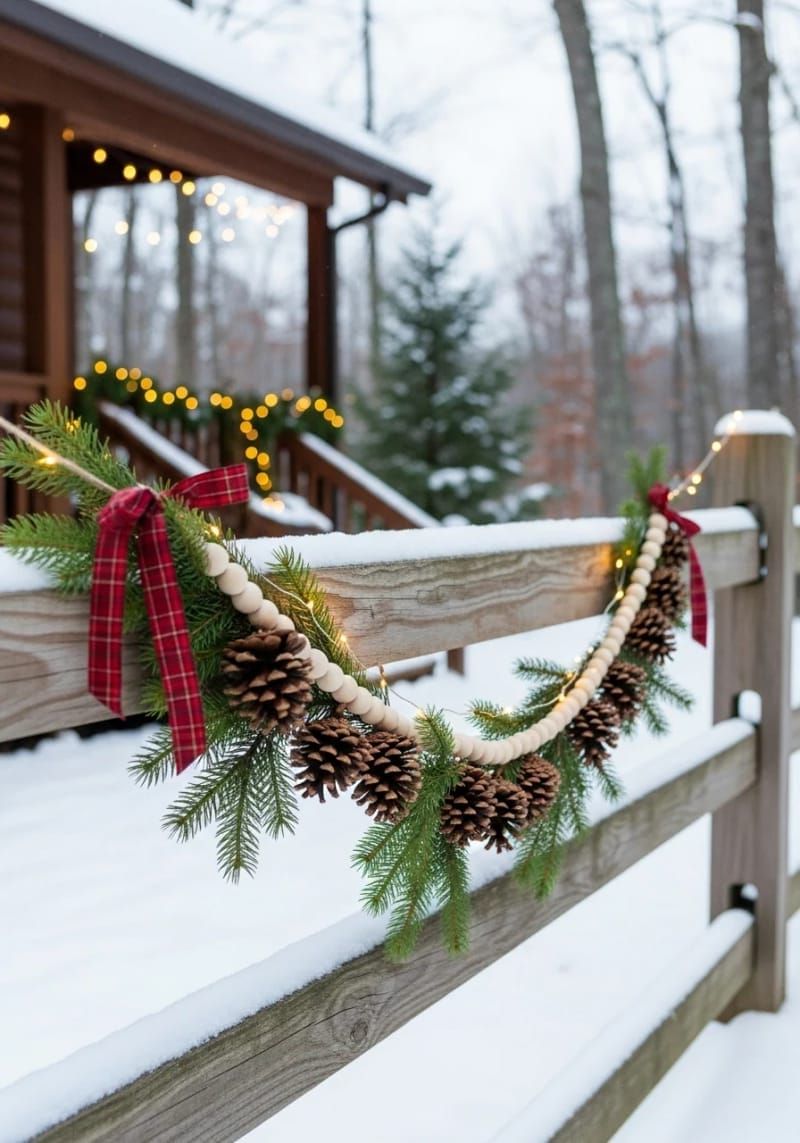 22. Outdoor Pinecone Garland with Wooden Beads
