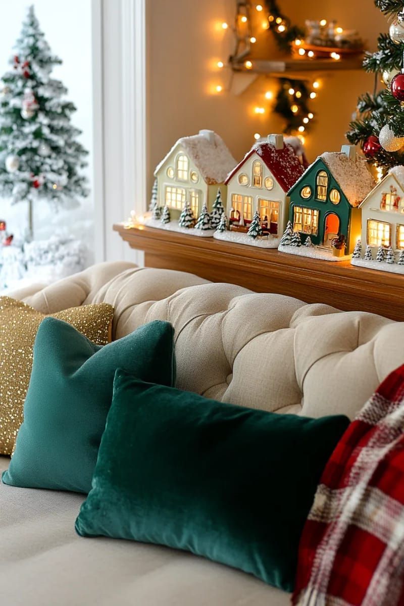 6. Lit Vintage Village Cottages for Holiday Charm