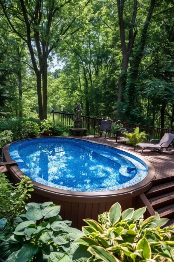Pool Area Framed by Dense Greenery