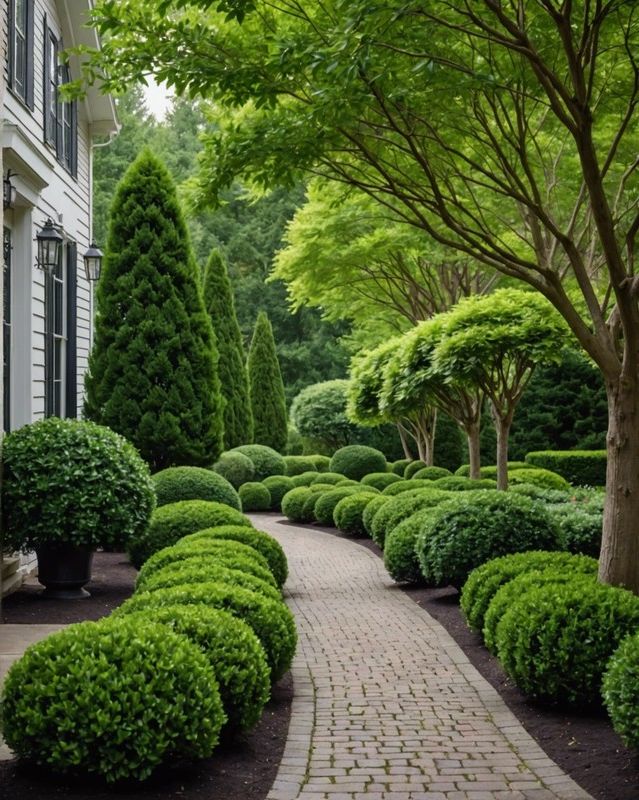 Elegant Boxwood-Lined Walkways