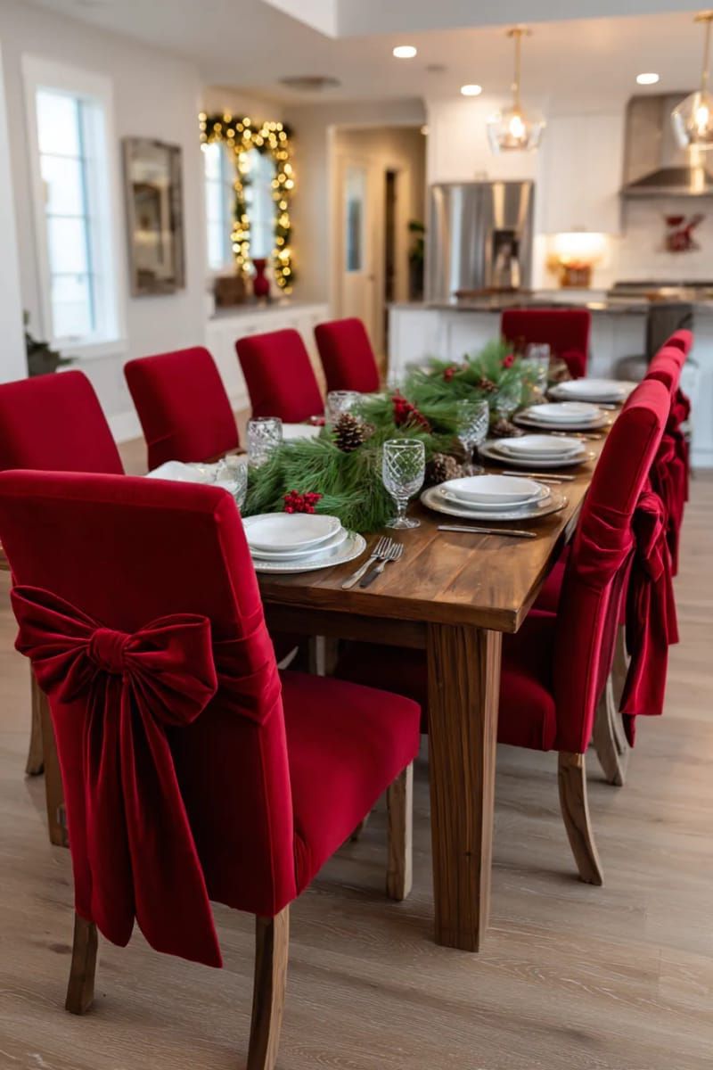27. Red velvet chair bows for the dining table - photo 2