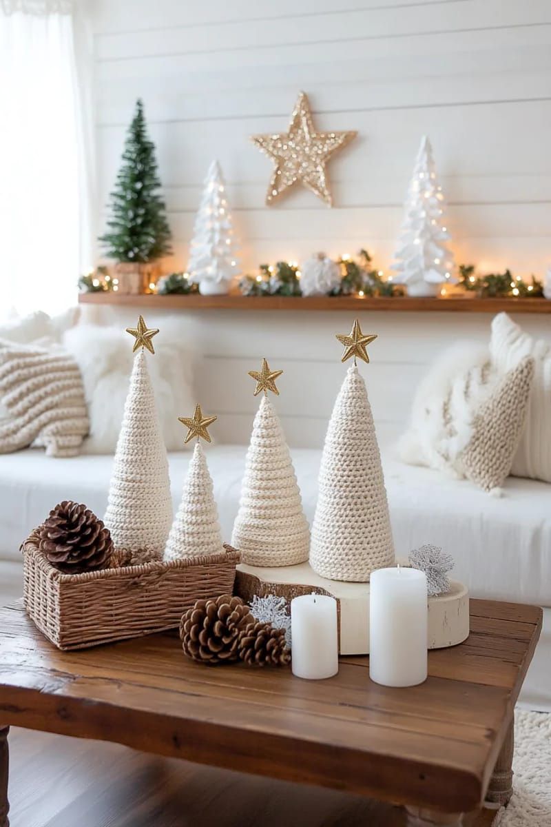 2. Yarn Cone Trees With Star Toppers