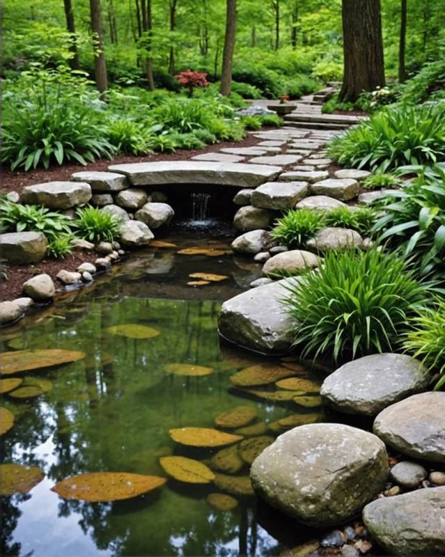 Stone Bench Beside a Babbling Stream