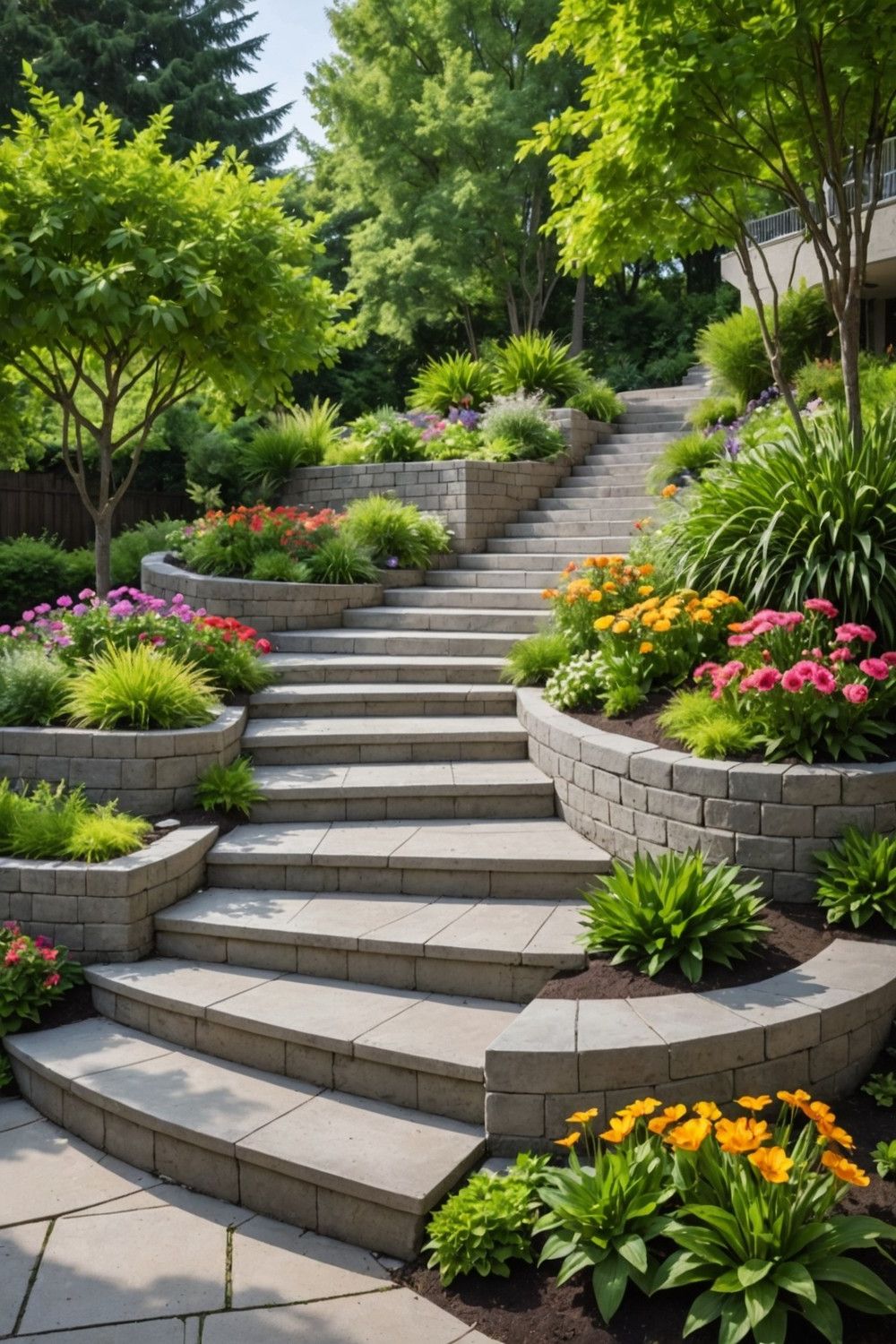 Concrete Block Wall with Built-in Staircase