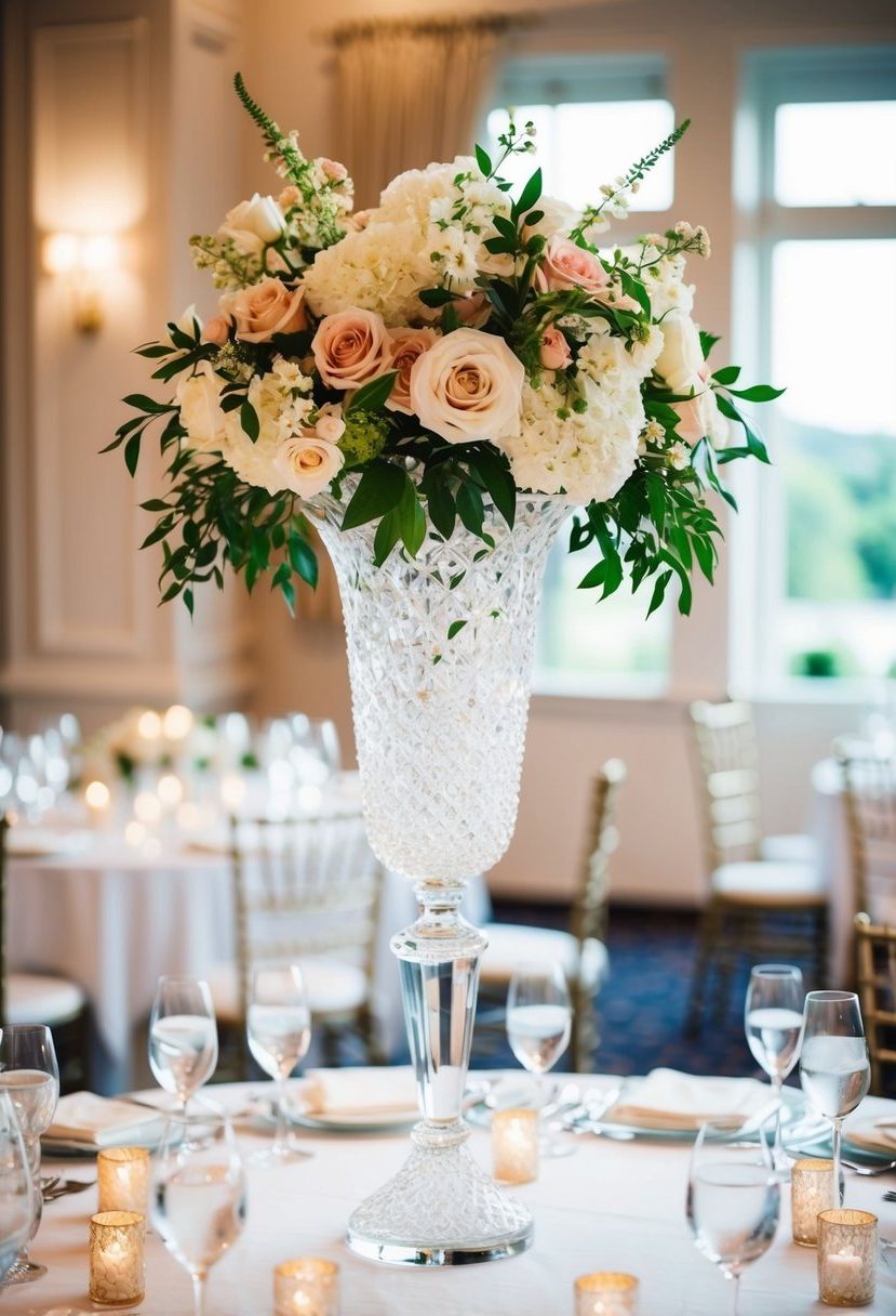 2) Elegant Tall Crystal Vase Displays