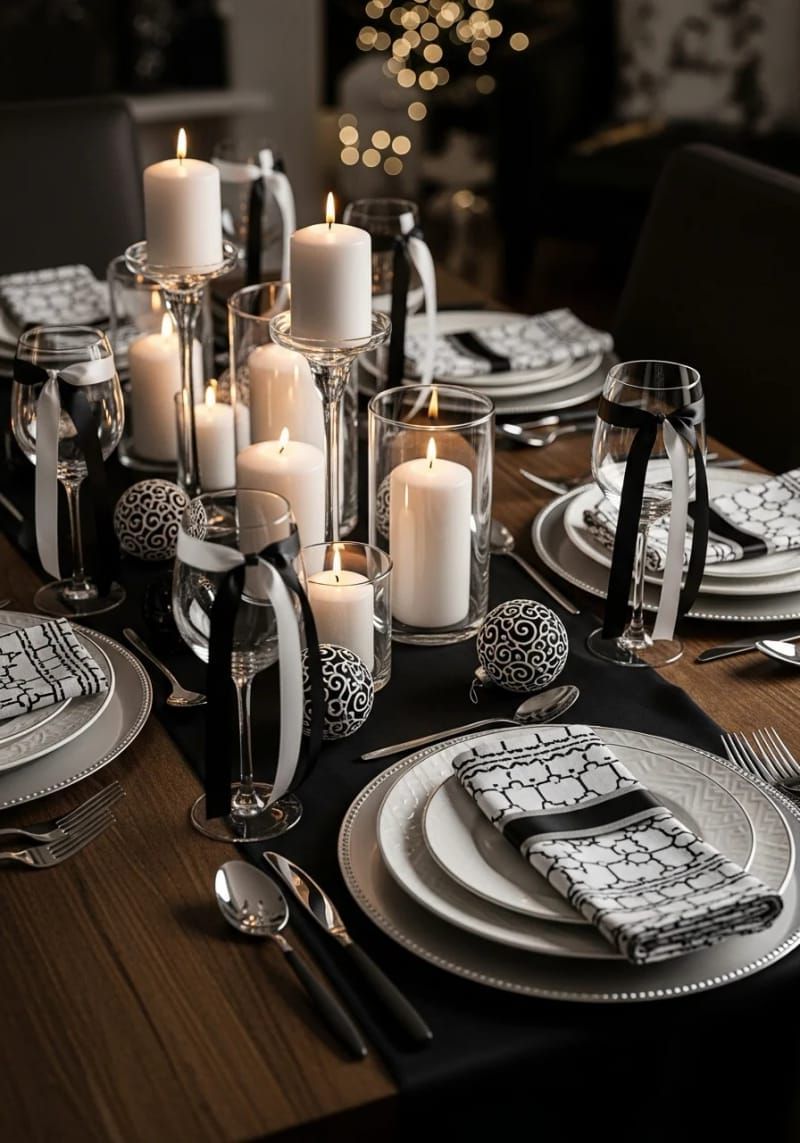 24. Black-and-white place settings for a monochrome table