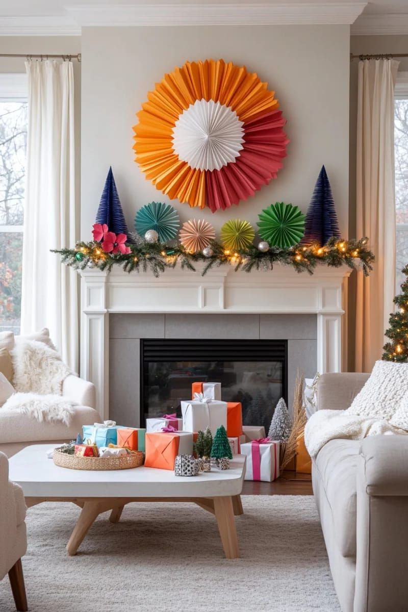 8. Colorful Accordion Paper Fan Christmas Wreath - photo 3