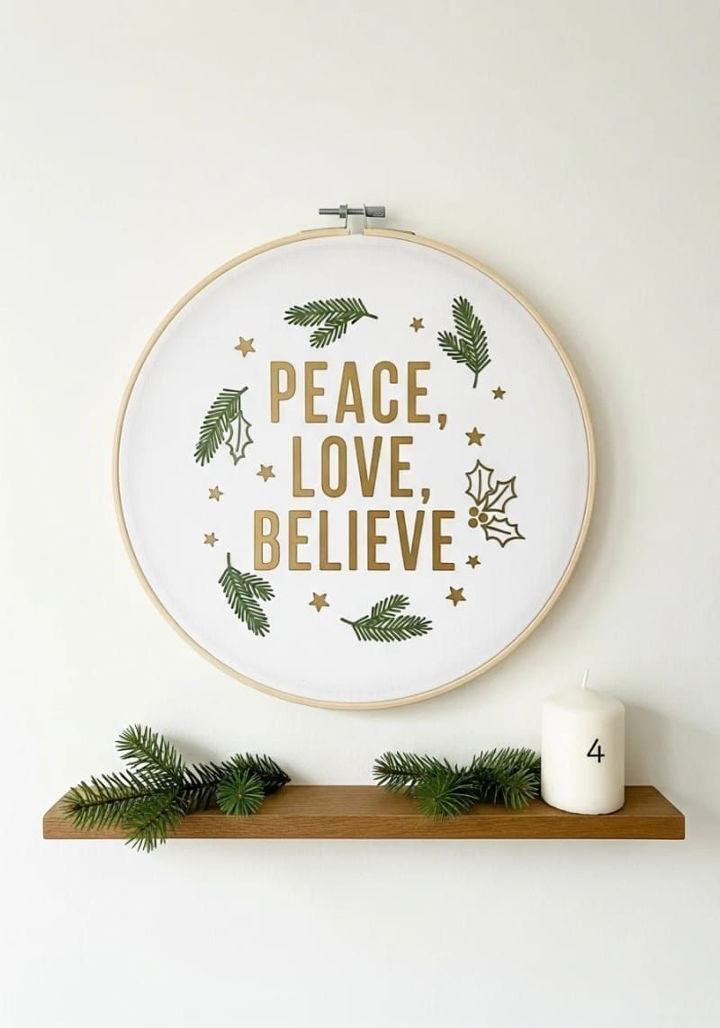 10. Wood-style hoop sign reading Peace Love Believe - photo 2