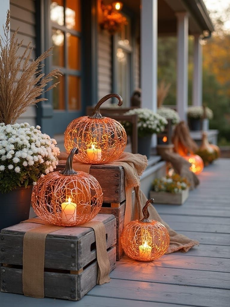 Light Up Your Porch With Wire Pumpkins