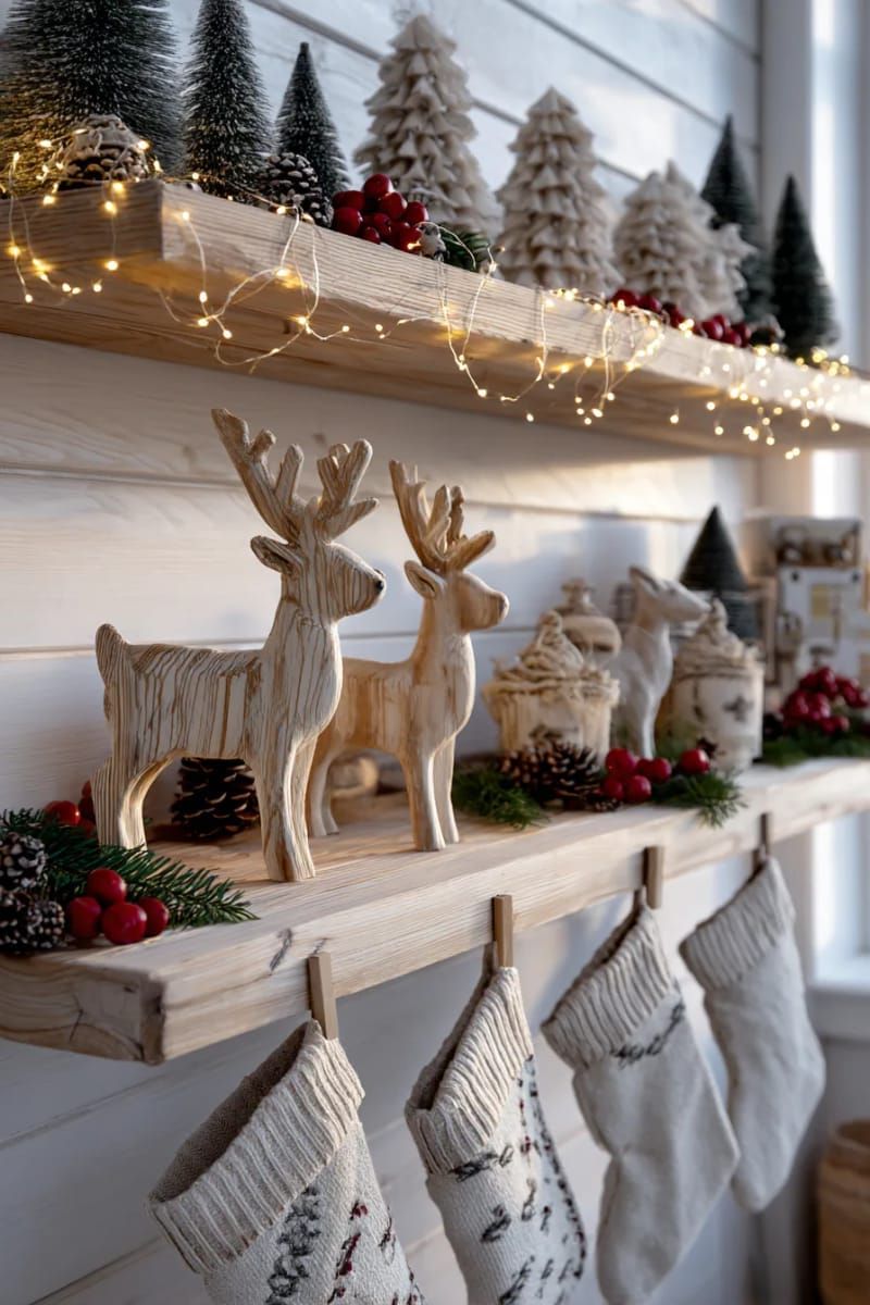 3. Wooden Reindeer and Cone Trees on a Shelf - photo 3