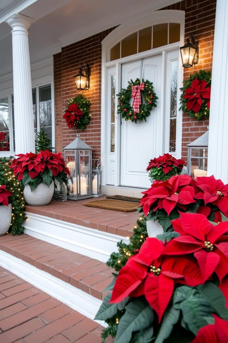 20. Poinsettia Planters with Garland and Red Ribbon - photo 2
