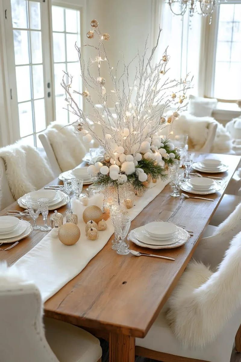 1. White Branch Centerpiece With Ornaments and Lights - photo 2
