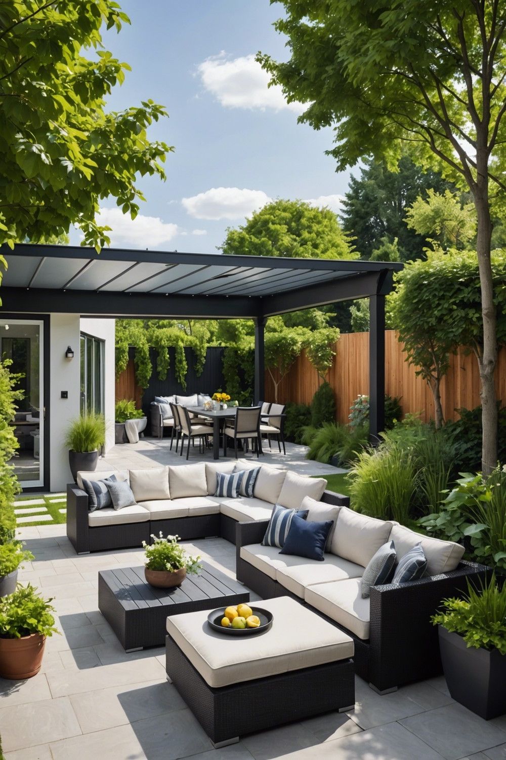 L-Shaped Patio With Cantilevered Cover