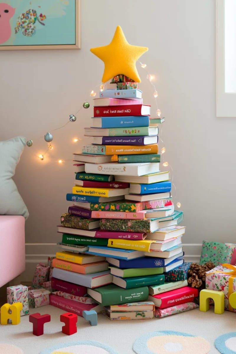9. Stacked book tree topped with a soft star - photo 2
