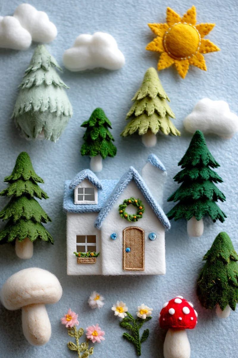 14. Felt Christmas village wall display - photo 2