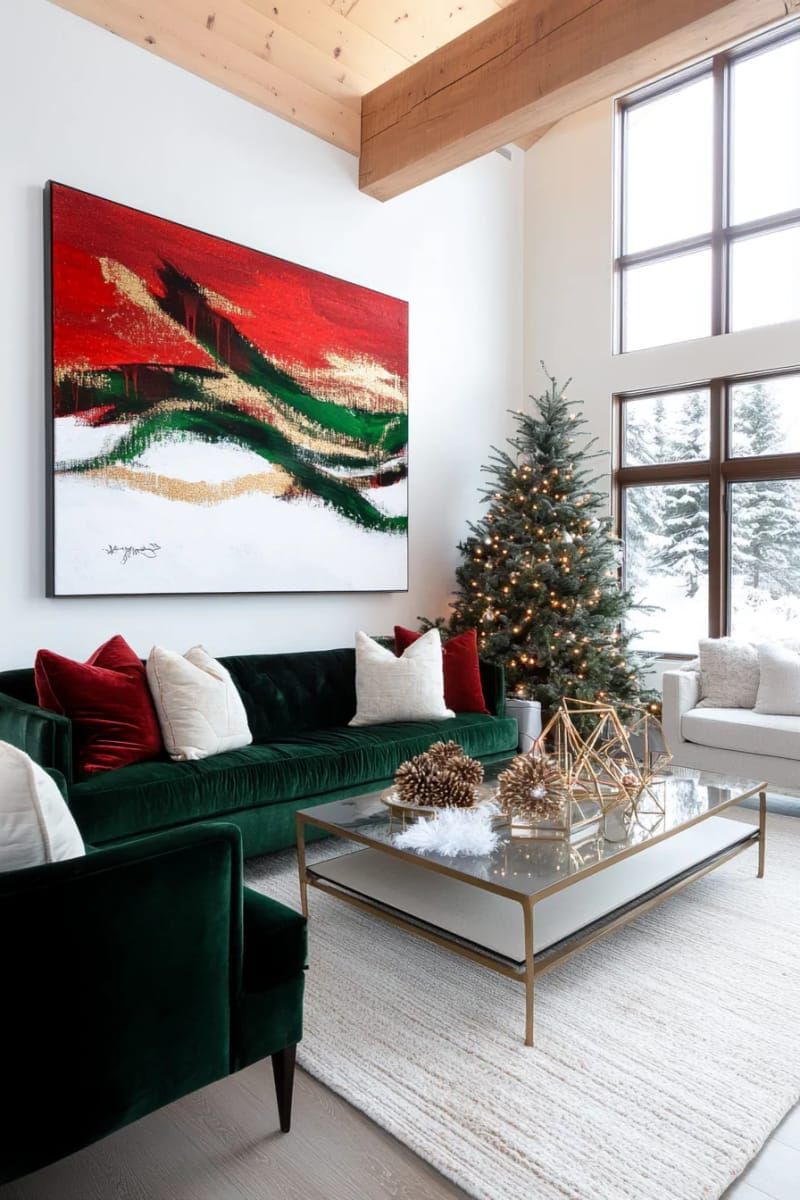 8. Bold abstract canvas art in red and green