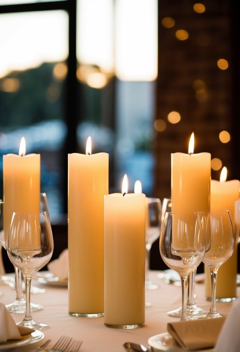5) Glass Holders with Beige Candles