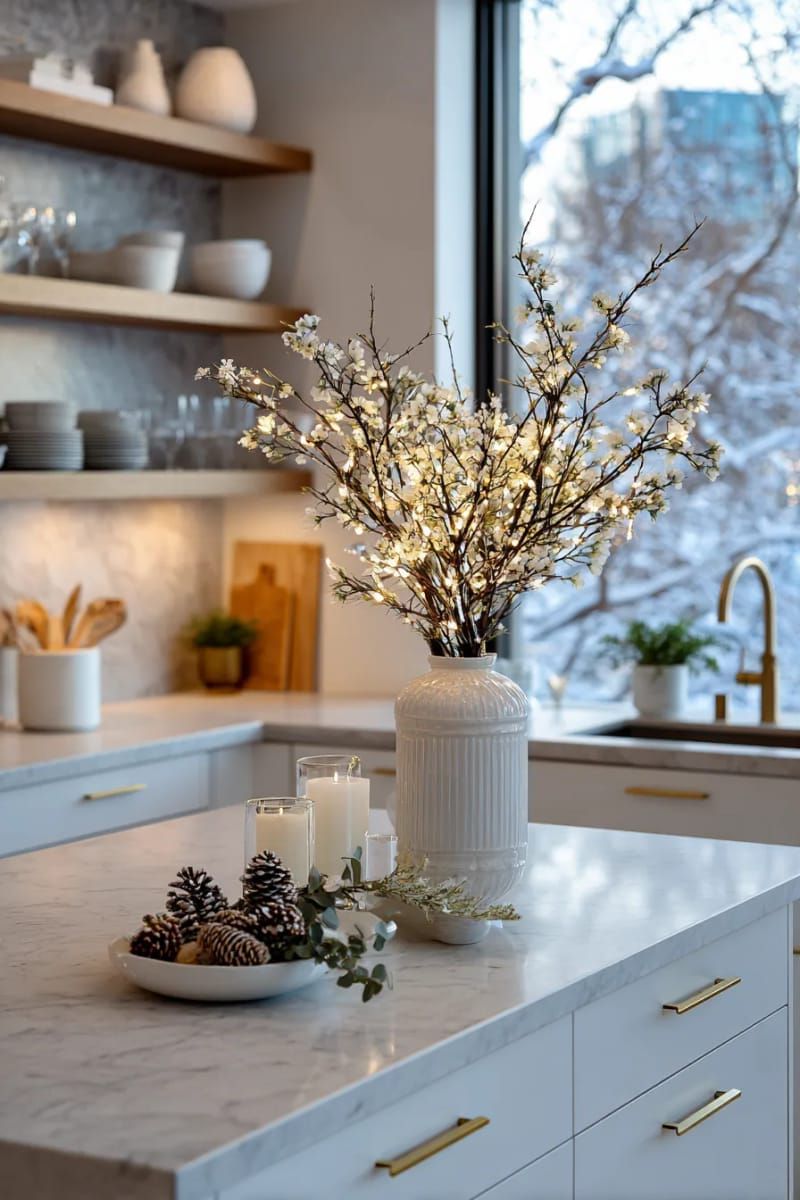 19. Glass Vase Styled With Winter Twigs And Lights - photo 2