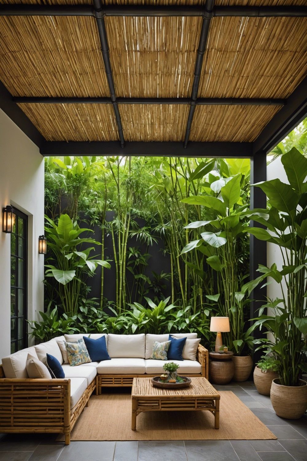 Tropical Patio With Bamboo Ceiling