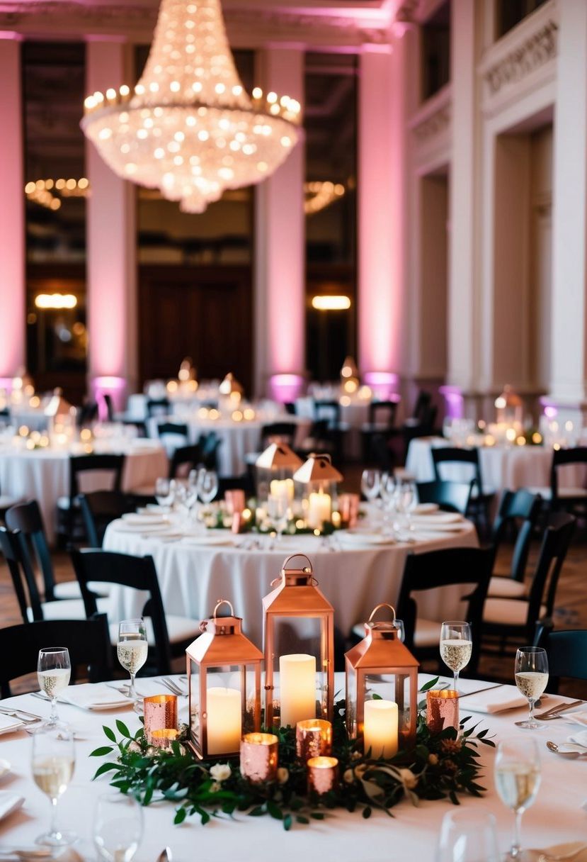 6) Centerpieces with Copper Lanterns