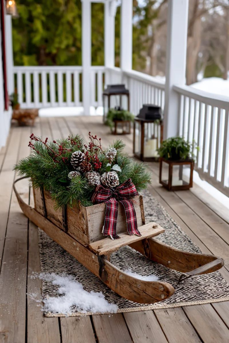 8. Vintage Porch Sled With Greenery - photo 3