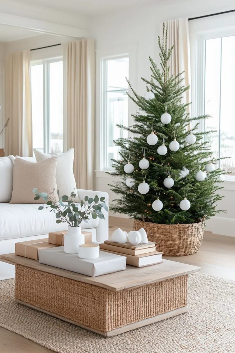20. Minimalist Tree Decorated With White Globe Ornaments