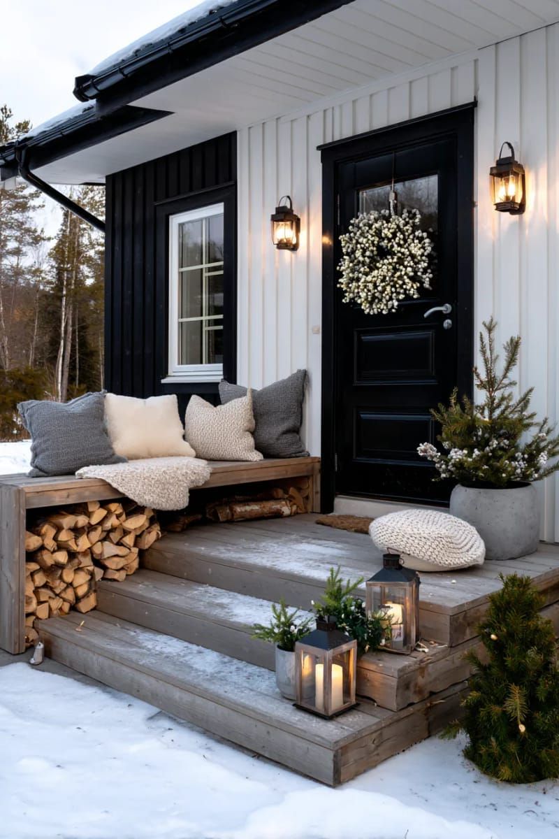 17. Scandinavian Pine Wreath with Berries and Lights