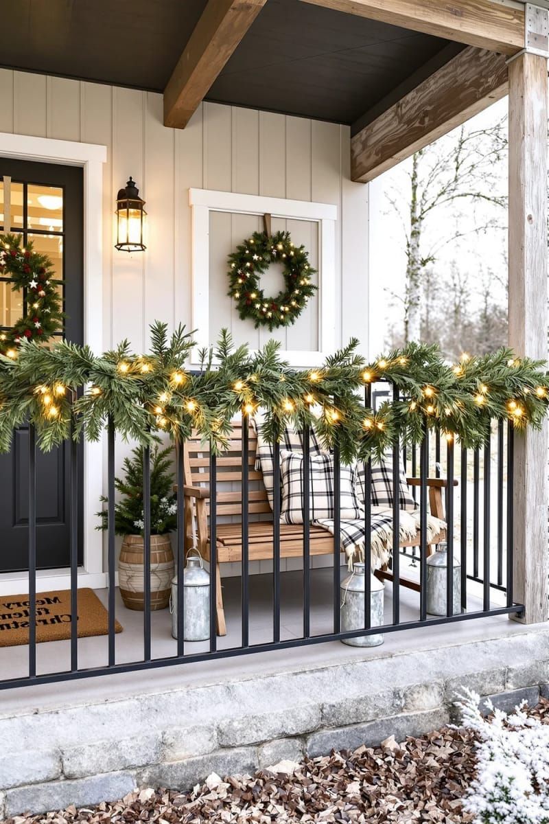 4. Cedar Garland and Fairy Lights on the Railing - photo 2