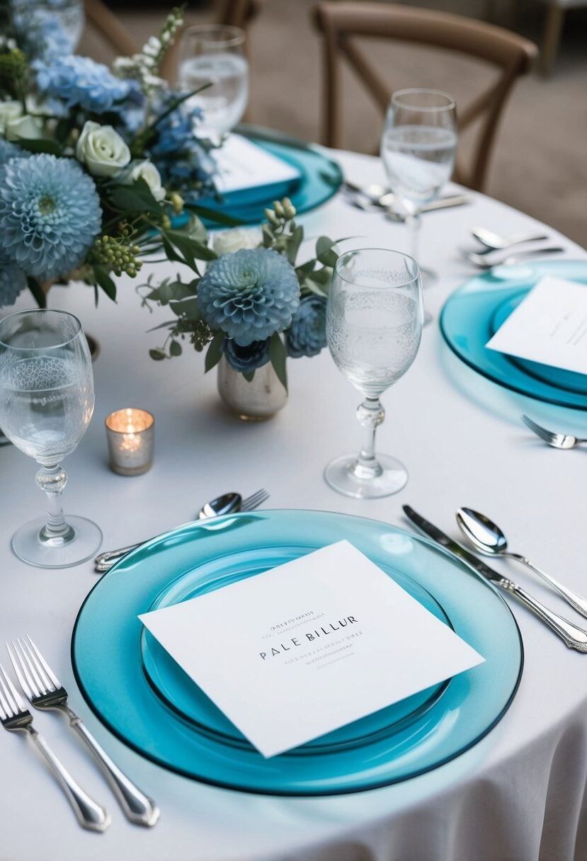 14) Bold pale blue glass chargers