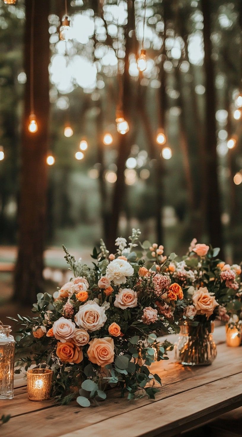 2. Whimsical Flowers Paired with String Lights