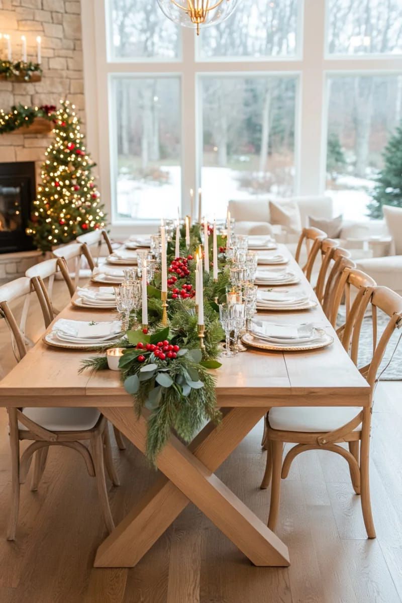 6. Fresh Greenery and Berry Table Runner