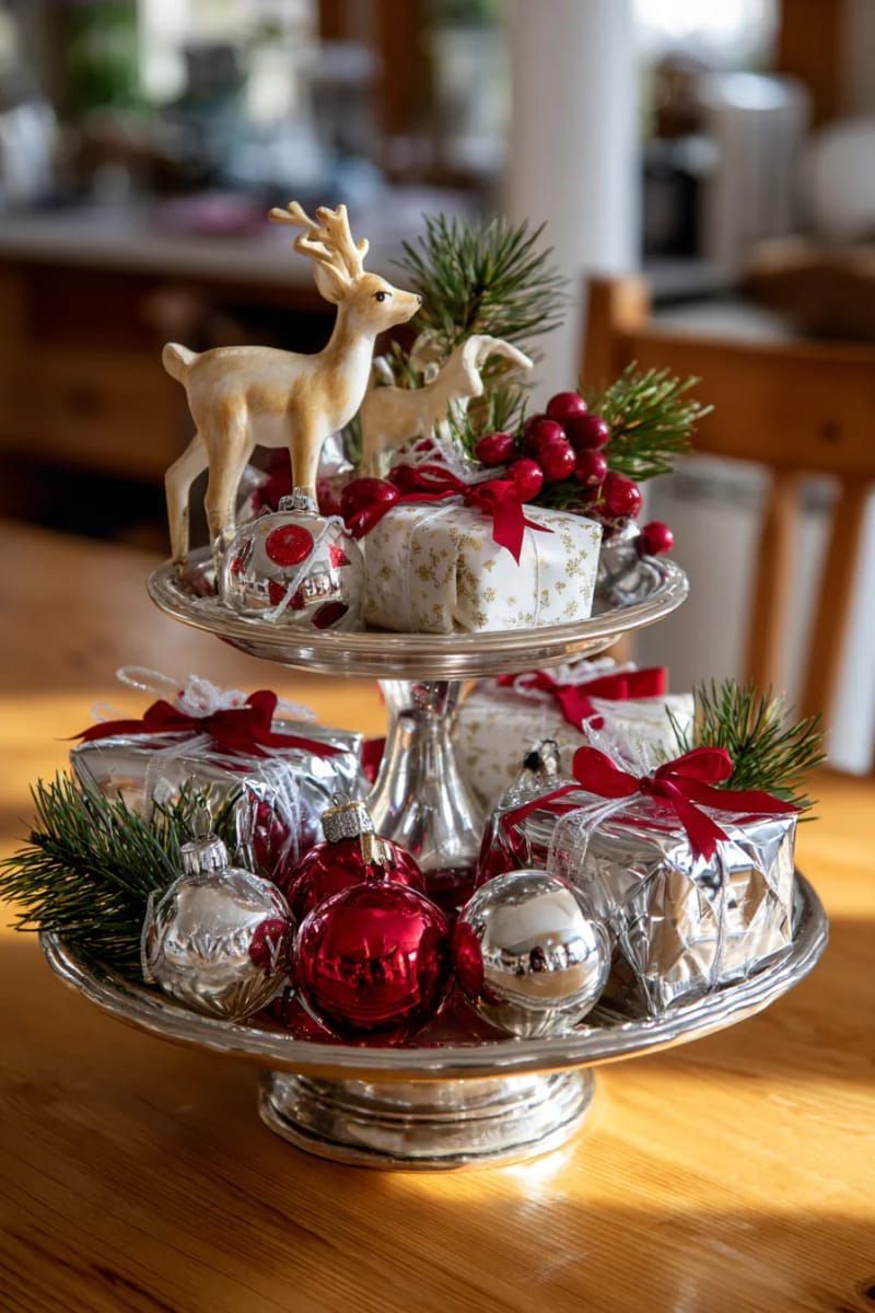 11. Stacked Trays with Retro Ornaments and Reindeer - photo 3