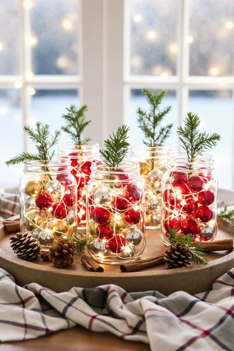 22. Mason Jars With Mini Ornaments and Lights - photo 2