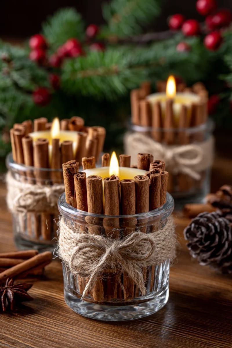 29. Cinnamon Stick Candle Holders Wrapped in Twine - photo 2