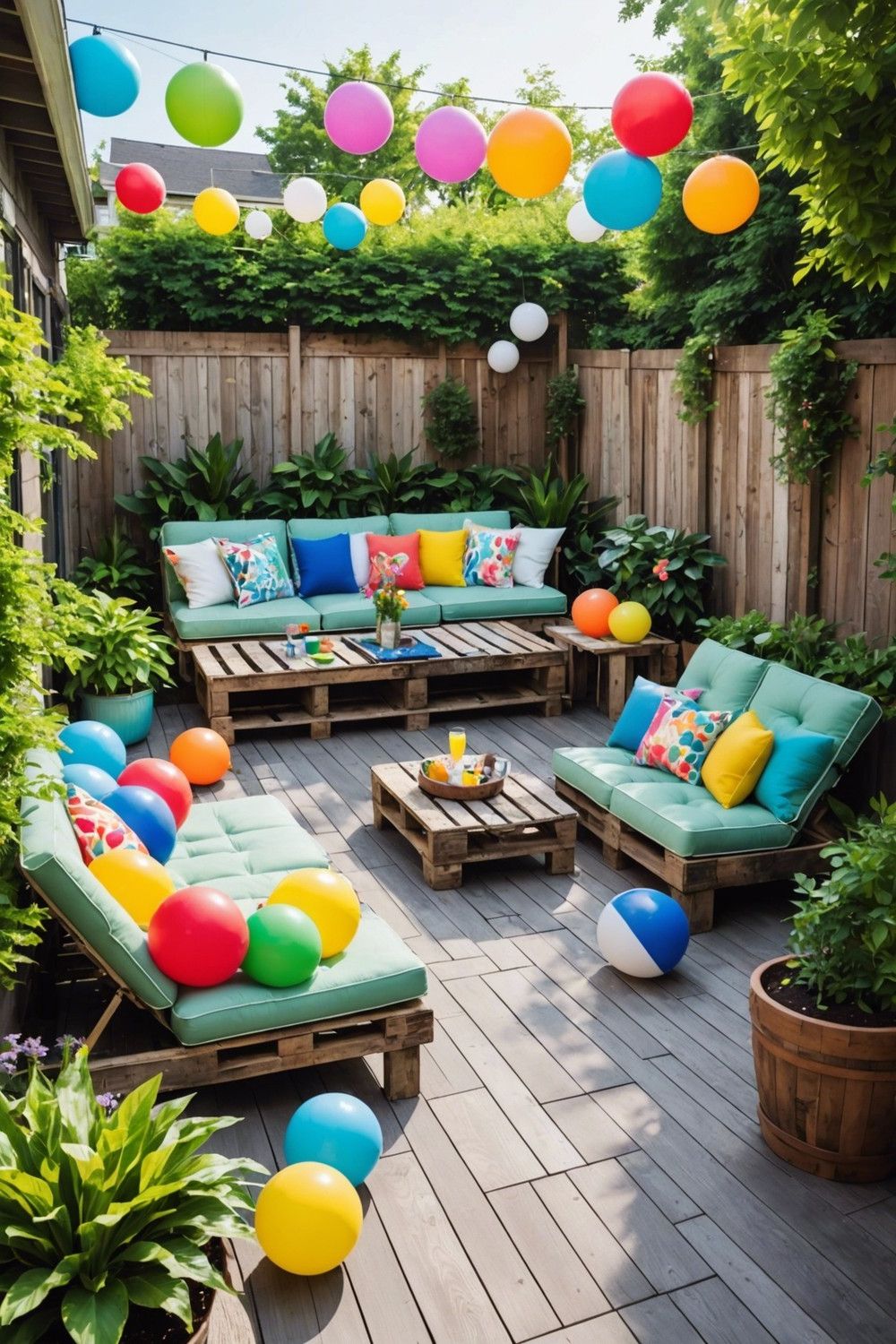 Built-in Tables and Chairs on Pallet Pool Decks