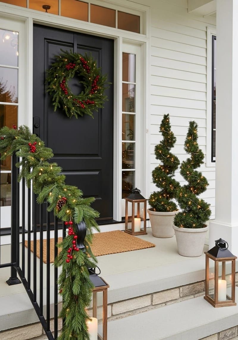 14. Spiral Topiaries with Lights Framing the Steps - photo 3
