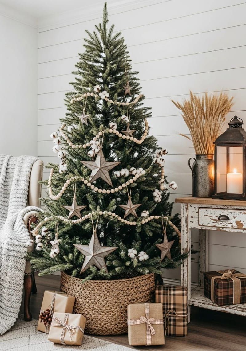 14. Farmhouse Wood Bead and Cotton Stem Tree - photo 3