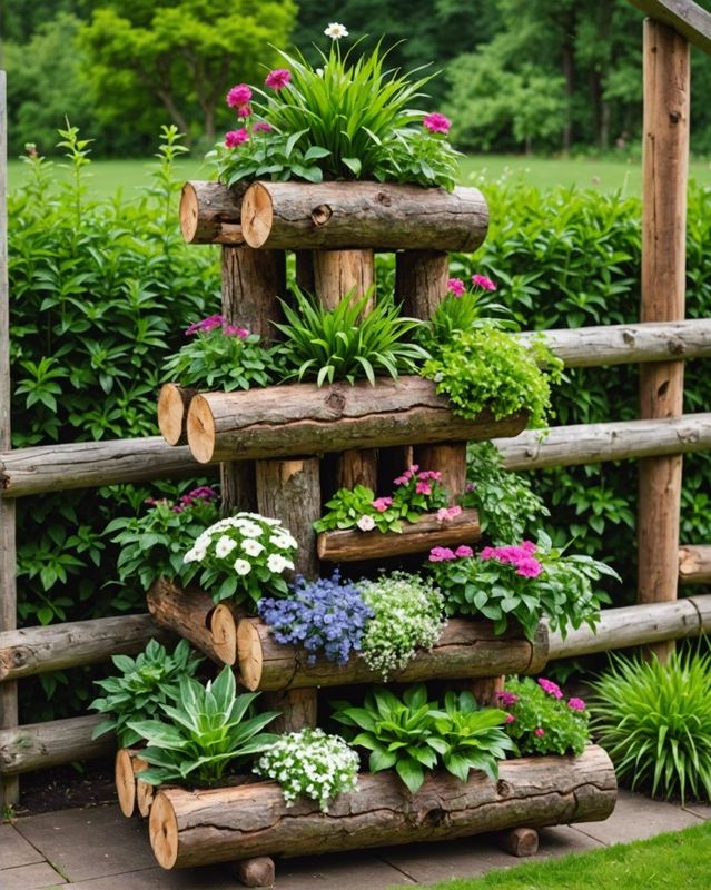 Stacked Log Garden Planters