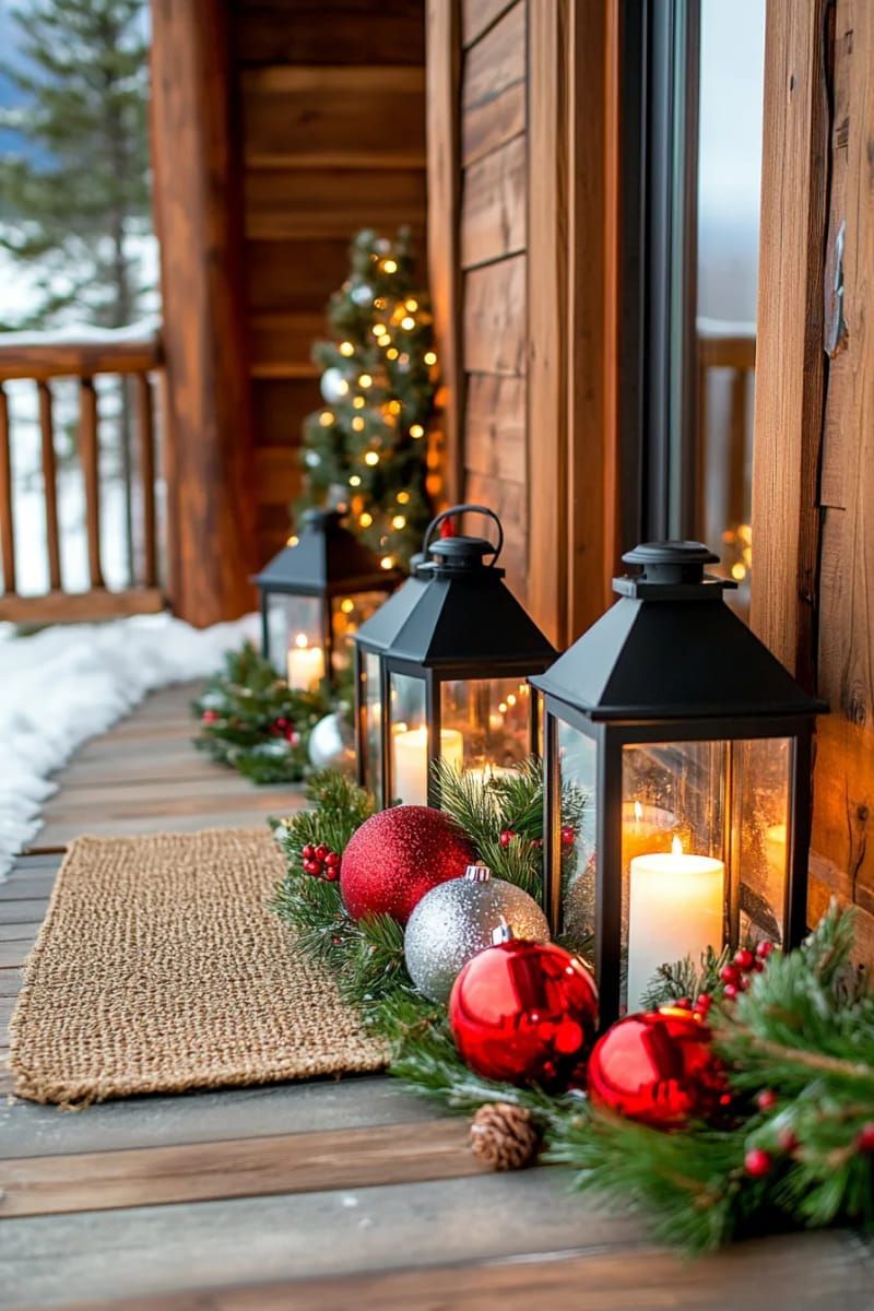 28. Dark Lanterns Paired With Pine Branch Accents