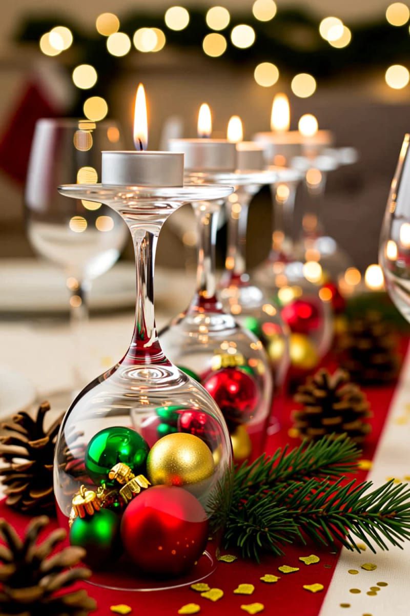 6. Upside-Down Wine Glasses with Tealights
