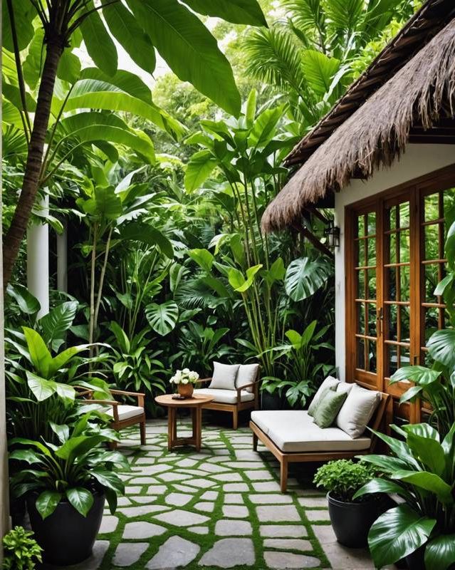 Tropical Patio Filled with Lush Greenery