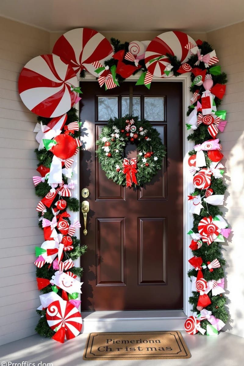 25. Peppermint Swirl Cutouts for a Sweet Entryway