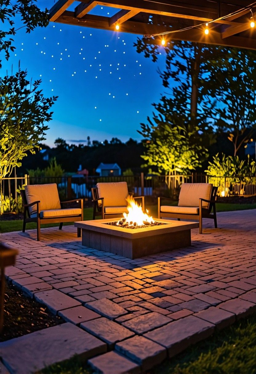 Brick Patio with Built-In Fire Pit