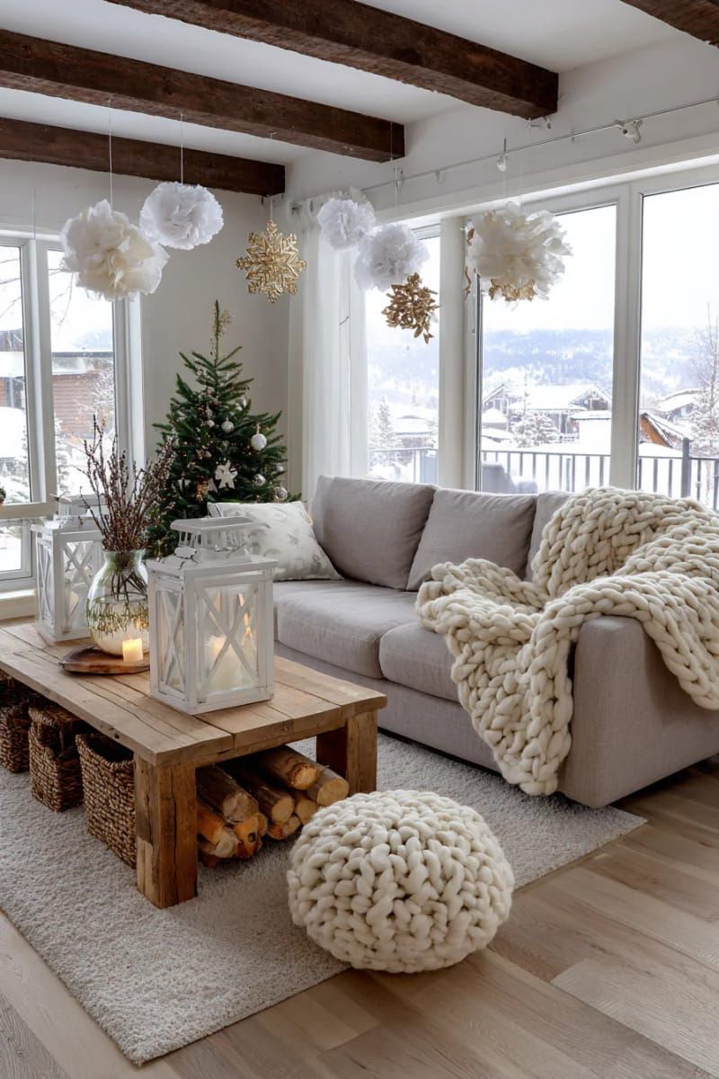 11. Scandinavian living room with knit throws and lanterns - photo 2