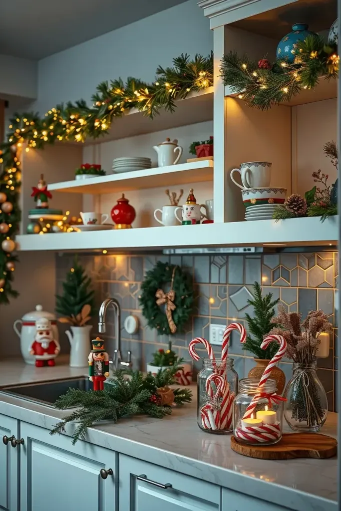 Styling Kitchen Shelves for a Christmas Look
