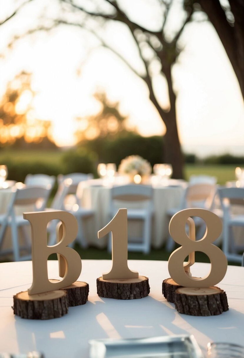 12) Rustic Wood Table Numbers with Beige Font