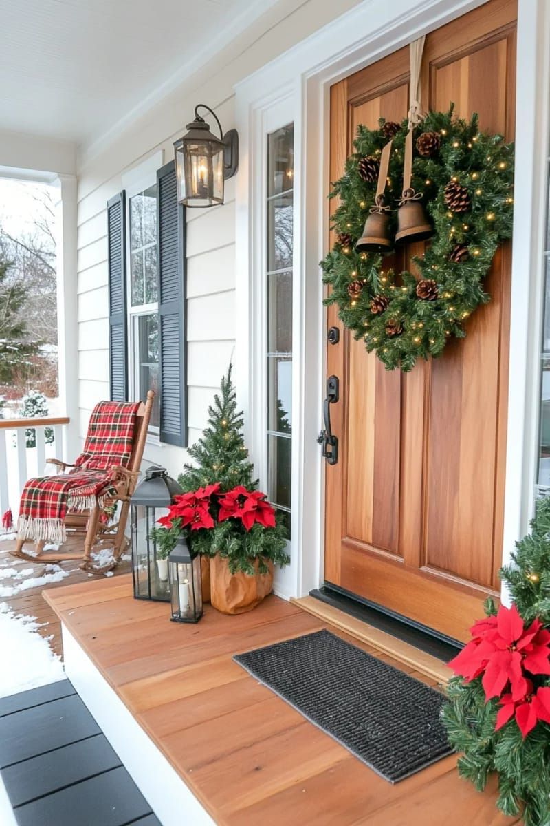 7. Rustic wreath with mini pinecones and bells