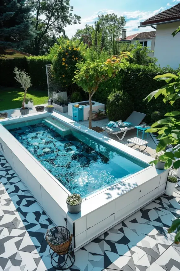 Geometric Tile Above Ground Pool